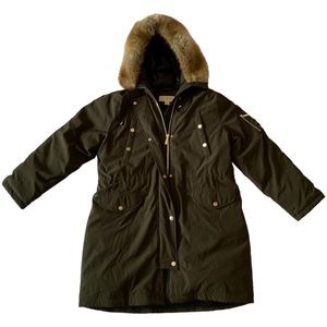 NWOT michael kors green missy down-filled anorak faux fur hooded parka, size XL